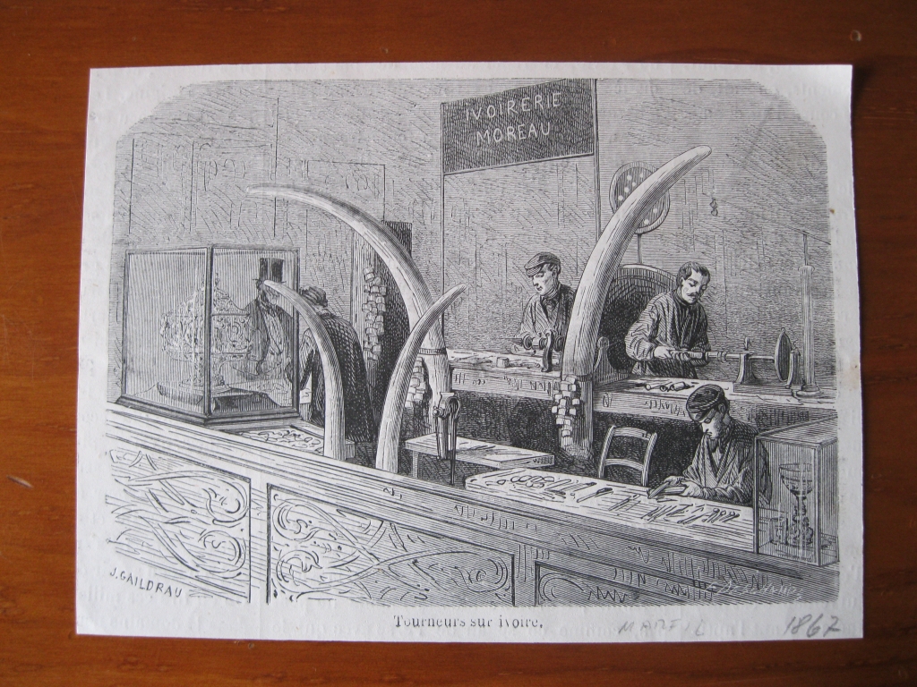 Trabajando marfíl, circa 1867. J. Gaildrau